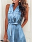 cheap Plain Dresses-Women&#039;s Denim Dress Denim Shirt Dress Midi Dress Denim Fashion Modern Outdoor Daily Vacation V Neck Button Pocket Sleeveless Summer Spring 2023 Loose Fit Blue Plain S M L XL 2XL
