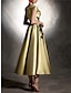 זול שמלות קוקטייל-שמלות קוקטייל א-ליין שמלה אלגנטית שמלה רשמית תה אורחים לחתונה באורך שרוולים סאטן מחוץ לכתף עם אפליקציות קפלים 2024