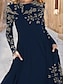 economico Abito Floreale-Abito midi da donna abito a linea abito casual abito invernale abito a sbuffo moda streetwear maturo formale all&#039;aperto vacanza vestibilità regolare floreale manica lunga collo giro blu navy blu blu