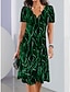 cheap Print Dresses-Women&#039;s Graphic Print Scalloped Neck Midi Dress Daily Vacation Short Sleeve Summer Spring