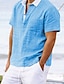 cheap Cotton Linen Shirt-Men&#039;s Linen Shirt Cotton Linen Shirt Casual Shirt Summer Shirt Beach Shirt Blue Short Sleeve Solid Color Turndown Spring &amp;  Fall Outdoor Street Clothing Apparel