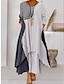cheap Print Dresses-Women&#039;s Color Block Long Maxi Dress Button Layered Casual Dress Swing Dress Print Dress Fashion Modern Daily Vacation Weekend 3/4 Length Sleeve Crew Neck Dress Loose Fit Silver Black White