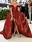 voordelige Avondjurken-a-lijn avondjurk celebrity-stijl jurk carnaval rood groene jurk vloerlengte mouwloos off-shoulder satijn met ruches 2024