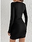 abordables Vestidos de fiesta-Mujer Vestido negro Vestido de Fiesta Vestido Cóctel Frunce Escote en Pico Manga Larga Mini vestido Vacaciones Negro Primavera Invierno