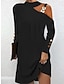 お買い得  無地ドレス-女性用 カジュアルドレス ミニドレス コールドショルダー 日常 デート ファッション ベーシック スタンド 長袖 ブラック ホワイト ピンク カラー