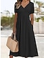 זול שמלות פשוטות-בגדי ריקוד נשים שמלת קז&#039;ואל שמלת מידי Ruched כיס יומי חופשה אופנתי מודרני צווארון V שרוולים קצרים שחור פול תלתן צבע