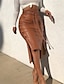 Χαμηλού Κόστους Μονές φούστες-Γυναικεία Φούστα Εφαρμοστό Μίντι Ψηλή Μέση Φούστες Διαχωρισμός Μονόχρωμο Maillard Δρόμος Καθημερινά Άνοιξη Ψεύτικο Δέρμα Δέρμα Μοντέρνα Καθημερινό Μαύρο Κρασί Καφέ