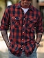 cheap Men&#039;s Shirt Jacket-Men&#039;s Shirt Button Up Shirt Flannel Shirt Plaid Shirt Overshirt White Wine Red Long Sleeve Plaid / Check Lapel Spring &amp;  Fall Outdoor Daily Wear Clothing Apparel Front Pocket