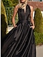 billiga Aftonklänningar-a-line aftonklänning festklänning elegant klänning formell höstsvep / borsttåg ärmlös v-ringad satin med veck 2024