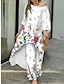 cheap Women&#039;s Two Piece Sets-Women&#039;s Shirt Pants Sets Floral Butterfly Print Casual Holiday Elegant Fashion Streetwear Long Sleeve Round Neck White Fall &amp; Winter