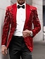 cheap Blazer&amp;Jacket-Men&#039;s Sequin 70s Disco Retro Blazer Party Sparkle Casual Sequin Blazer Jacket Regular Slim Fit Pattern Single Breasted One-button Red Gold Green 2024
