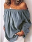 זול חולצות ומכנסיים לנשים-בגדי ריקוד נשים חולצה חולצות כותנה ארוכות פשתן אחיד קזו&#039;אל יומי בסיסי שרוול ארוך סירה מתחת לכתפיים צהוב סתיו חורף