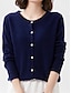 cheap Cardigans-Women&#039;s Cardigan Sweater Crew Neck Ribbed Knit Rayon Button Fall Winter Outdoor Home Daily Stylish Casual Soft Long Sleeve Solid Color Maillard Cherry Red Haze blue Romantic purple M L XL