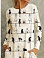 cheap Print Dresses-Women&#039;s Winter Dress T Shirt Dress Tee Dress Cat Stripe Pocket Print Crew Neck Midi Dress Daily Date Long Sleeve Fall Winter