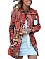 abordables chaquetas casuales-chaqueta casual para mujer ropa al aire libre bolsillo floral cómodo estampado corte holgado ropa de abrigo manga larga otoño rojo casual moda calle