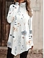 olcso Női pólók-Női Póló Virágos Nyomtatott Aszimmetrikus Szabadság Hétvége Napi Alap Hosszú ujj Körgallér Magasnyakú Fehér Ősz &amp; tél