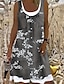 baratos Vestidos Estampados-vestido feminino midi vestido cinza sem mangas floral falso duas peças verão primavera gola redonda moderno 2023 5xl
