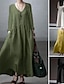 ieftine proiectează rochii din bumbac și in-Pentru femei Rochie casual Rochie din Bumbac Abaya Rochie Maxi In Zdrobit De Bază Clasic Zilnic Vacanță În V Manșon Lung Primăvară Toamnă Iarnă Verde Militar Negru Simplu
