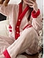 billige Nattøj til kvinder-kvinders fleece fluffy fuzzy varm pyjamas sæt frugt mode afslappet komfort hjem daglig seng flannel varm v wire langærmet cardigan bukseknap lomme efterår vinter pink rød