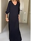 cheap Plain Dresses-Women&#039;s Black Dress Long Dress Maxi Dress Modal Split Thigh Work Daily Date Elegant Fashion V Neck Long Sleeve Black Color