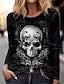 ieftine Tricouri Damă-Pentru femei Tricou cămașă de Halloween Cranii Halloween Sfârșit de săptămână Imprimeu Negru Manșon Lung Zilnic De Bază Rotund Toamna iarna