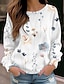 cheap Women&#039;s Hoodies &amp; Sweatshirts-Women&#039;s Sweatshirt Pullover Floral Cat Street Casual White Red Blue Vintage Sports Basic Round Neck Long Sleeve Top Micro-elastic Fall &amp; Winter