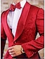 tanie Garnitury-Czarne czerwone białe męskie garnitury na studniówkę żakardowe kwiatowe paisley ślubne gotyckie garnitury smokingi garnitury dwuczęściowe dopasowane krój jednorzędowy zapinany na jeden przycisk 2024