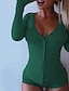 Χαμηλού Κόστους Γυναικείες Κοντές Φόρμες (Rompers)-Γυναικεία Ολόσωμα Μπροστινό κουμπί Συμπαγές Χρώμα Λαιμόκοψη V Καθημερινά Causal Κανονικό Μακρυμάνικο Πράσινο του τριφυλλιού Μαύρο Γκρίζο Τ M L Φθινόπωρο