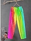 billige bomuldshørbukser til kvinder-Dame Slacks Posede bukser Hør Lomme Poset Trykt mønster Medium Talje Ankel-længde Regnbue Alle årstider