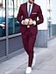 preiswerte Anzüge-Schwarzer burgunderroter Herren-Hochzeitsanzug, zweiteilig, einfarbig, maßgeschneiderte Passform, einreihig, mit einem Knopf, 2024
