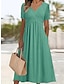 Недорогие простые платья-Жен. Повседневное платье Платье средней длины Рюши Карман Повседневные Отпуск Мода Современное V-образный вырез С короткими рукавами Черный Синий Зеленый Цвет