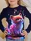 levne dívčí 3D trička-děti 3D tisk tričko kočka triko s dlouhým rukávem kočka zvířecí potisk modrá bílá růžová dětské topy podzim ležérní denní škola regular fit 4-12 let