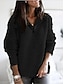 cheap Sweaters-Women&#039;s Pullover Sweater Jumper Shirt Collar Half Zip Ribbed Knit Cotton Zipper Fall Winter Valentine&#039;s Day Daily Going out Stylish Casual Soft Long Sleeve Solid Color Black Red Blue S M L