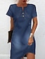 Χαμηλού Κόστους απλά φορέματα-Γυναικεία Φορέματα τζιν Καθημερινό φόρεμα Μίντι φόρεμα Ντένιμ Μοντέρνα Καθημερινό ΕΞΩΤΕΡΙΚΟΥ ΧΩΡΟΥ Καθημερινά Λαιμόκοψη V Κουμπί Τσέπη Κοντομάνικο Καλοκαίρι Άνοιξη 2023 Κανονικό Μπλε Ρουά Ουρανί Σκέτο