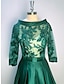 Χαμηλού Κόστους Κοκτέιλ Φορέματα-φόρεμα σε γραμμή κοκτέιλ κόκκινο πράσινο φορέματα επίσημα kentucky derby tea μήκος 3/4 μήκους μανίκι κόσμημα λαιμόκοψη φθινοπωρινό σατέν καλεσμένη γάμου με πιέτες απλικέ 2024