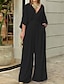 cheap Party Dresses-Jumpsuits Party Dresses Elegant Dress Wedding Guest Holiday Floor Length 3/4 Length Sleeve V Neck Polyester with Ruched 2024