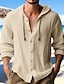 cheap Men&#039;s  Overshirts-Men&#039;s Shirt Linen Shirt Beach Shirt Hooded Shirt Black White Blue Long Sleeve Plain Hooded Spring &amp; Summer Casual Daily Clothing Apparel Button