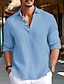 preiswerte Baumwoll-Leinenhemd-Herren Hemd leinenhemd Knopfhemd Lässiges Hemd Schwarz Weiß Blau Langarm Glatt Umlegekragen Frühling Sommer Casual Täglich Bekleidung