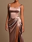 cheap Evening Dresses-Mermaid / Trumpet Evening Gown High Split Dress Cocktail Party Dress Floor Length Sleeveless Scoop Neck Bridesmaid Dress Satin with Ruched 2024