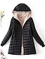 cheap Quilted Coat-Women&#039;s Parka Quilted Coat Fleece Lined Sherpa Jacket Fall Long Coat Winter Puffer Jacket Windproof Warm Heated Coat Stylish Casual Jacket Long Sleeve Plain Full Zip Black