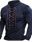 cheap Men&#039;s Casual T-shirts-Men&#039;s Henley Shirt Tee Top Long Sleeve Shirt Color Block Henley Street Vacation Long Sleeve Lace up Clothing Apparel Fashion Designer Basic Blue