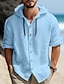 tanie Męskie koszulki-Męskie Koszula lniana koszula Bluza z kapturem Czarny Biały Niebieski Długi rękaw Równina Kaptur Wiosna i lato Codzienny Hawajskie Odzież Guzik
