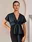 cheap Mother of the Bride Dresses-Sheath / Column Mother of the Bride Dress Formal Wedding Guest Elegant Party Jewel Neck Floor Length Satin Short Sleeve with Bow(s) Color Block 2024