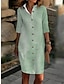 Χαμηλού Κόστους Print Φορέματα-Γυναικεία Φόρεμα πουκαμίσα Καθημερινό φόρεμα Μίντι φόρεμα Κουμπί Στάμπα Καθημερινό Καθημερινά Διακοπές Κολάρο Πουκαμίσου 3/4 Μήκος Μανικιού Καλοκαίρι Άνοιξη Φθινόπωρο Θαλασσί Πράσινο του τριφυλλιού