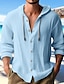 tanie Męskie koszulki-Męskie Koszula lniana koszula Koszula plażowa Bluza z kapturem Czarny Biały Niebieski Długi rękaw Równina Kaptur Wiosna i lato Codzienny Hawajskie Odzież Guzik