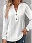 preiswerte Basic-Damenoberteile-Damen Hemd Bluse Strukturiert Glatt Taste Casual Elegant Modisch Basic Langarm V Ausschnitt Weiß Frühling &amp; Herbst
