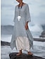 cheap Cotton &amp; Linen Dresses-Women&#039;s Casual Dress Spring Dress Cotton Summer Dress Midi Dress Linen Plus High Low Basic Daily Crew Neck 3/4 Length Sleeve Summer Spring White Blue Pure Color