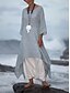 cheap Cotton &amp; Linen Dresses-Women&#039;s Casual Dress Spring Dress Cotton Summer Dress Midi Dress Linen Plus High Low Basic Daily Crew Neck 3/4 Length Sleeve Summer Spring White Blue Pure Color