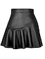 זול חצאיות פשוטות-בגדי ריקוד נשים חצאית גזרת A מיני מותניים גבוהים חצאיות קפלים אחיד רחוב יומי קיץ עור מלאכותי עור אופנתי סקסי שחור חום