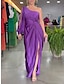 cheap Party Dresses-Women&#039;s Black Dress Prom Dress Party Dress Ruched Split One Shoulder Long Sleeve Purple Spring Winter